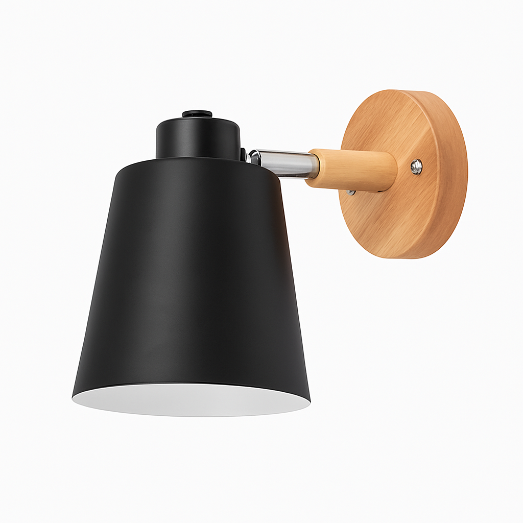 Wandlamp LED met draaibare kap van metaal en houten bevestiging