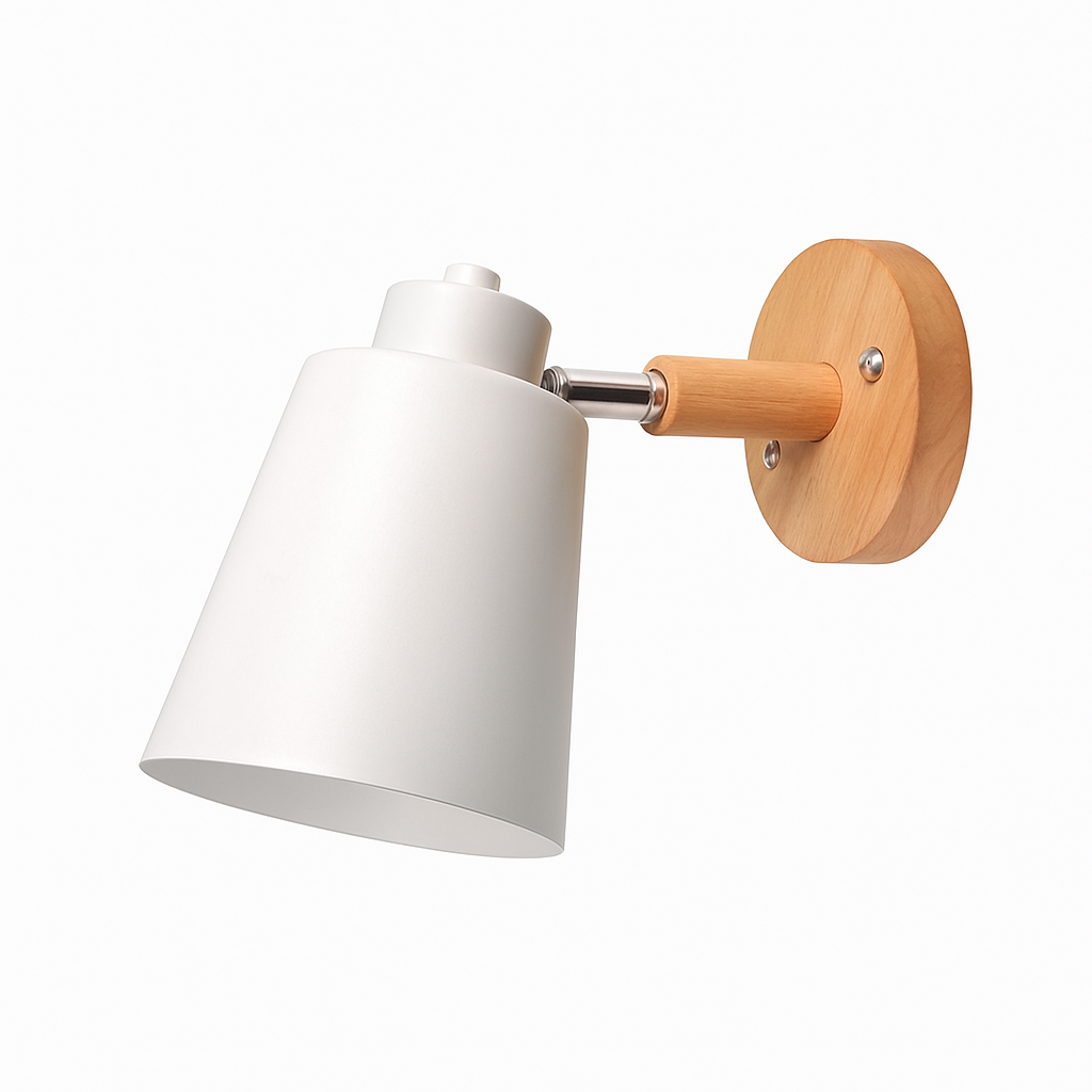 Wandlamp LED met draaibare kap van metaal en houten bevestiging