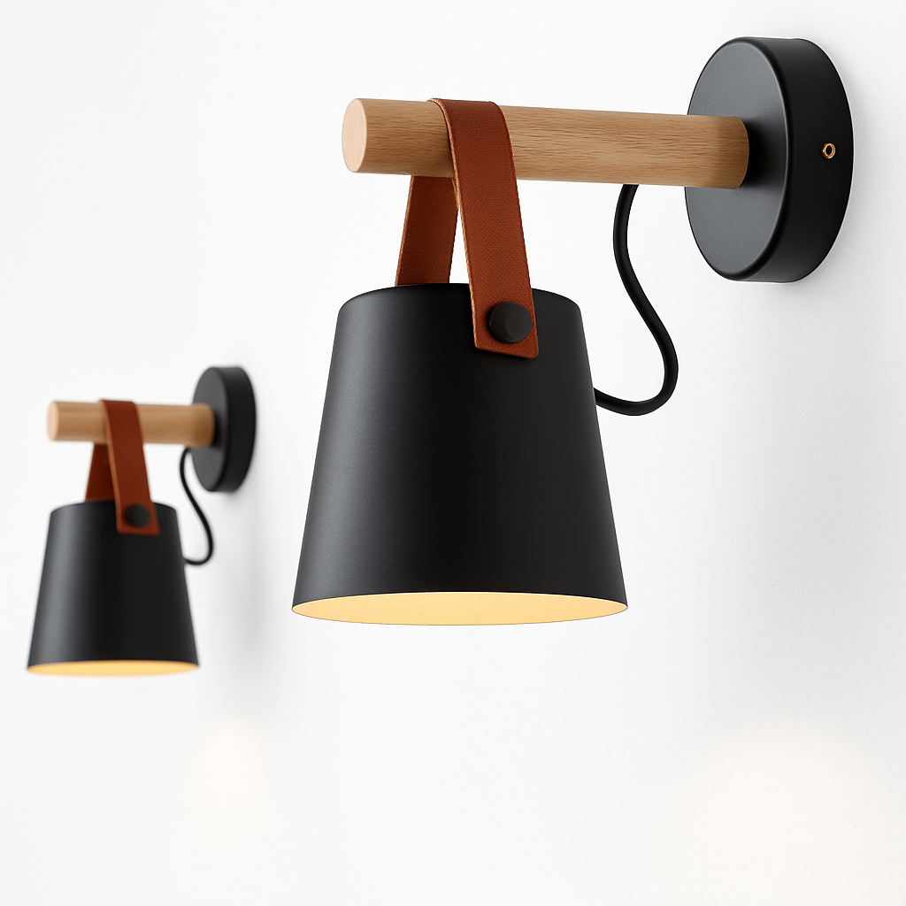 Wandlamp van hout met hangende kap