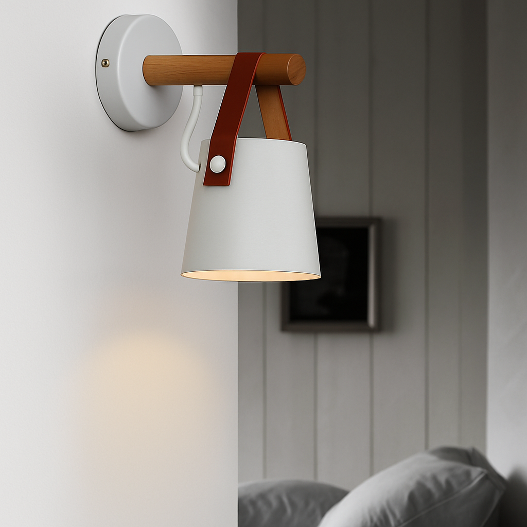 Wandlamp van hout met hangende kap