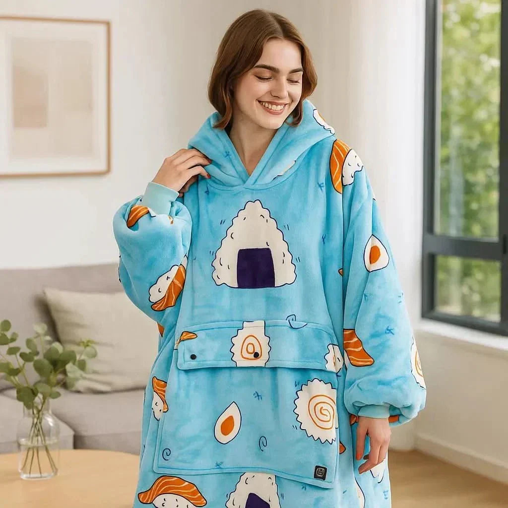 USB Verwarmde Hoodie Deken – Zachte Elektrische Draagdeken voor Gezellig Thuiscomfort