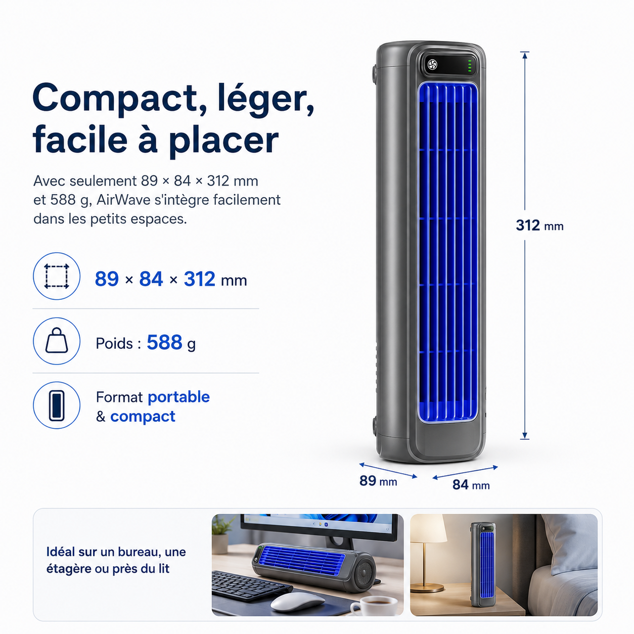 AirWave – Draagbare Oplaadbare Airconditioner met 12 Uur Accuduur