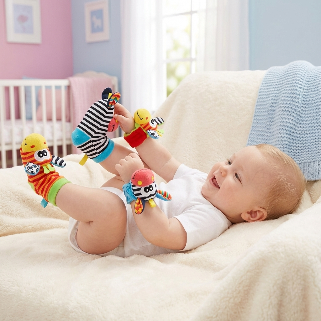 Sensorische Baby Pluche Sokken en Armband