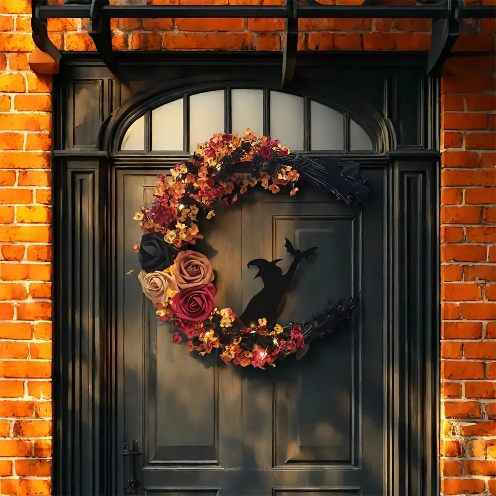 Halloween Rustieke Heks Bloem Wreath | Halvemaan Deur Decor