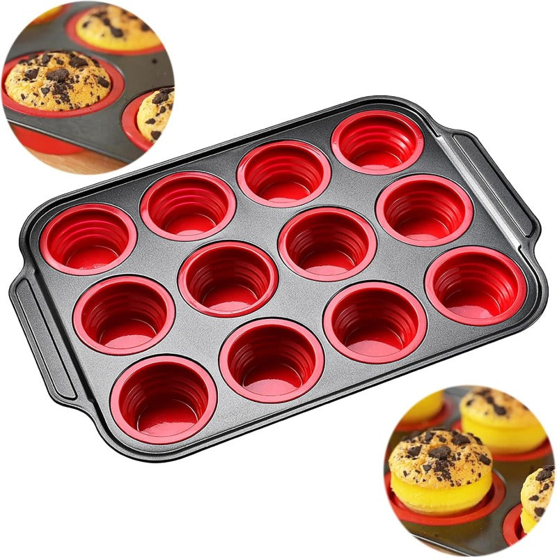 Siliconen Muffinvorm met Stevig Metalen Frame – Flexibele Bakvorm voor Muffins en Cupcakes