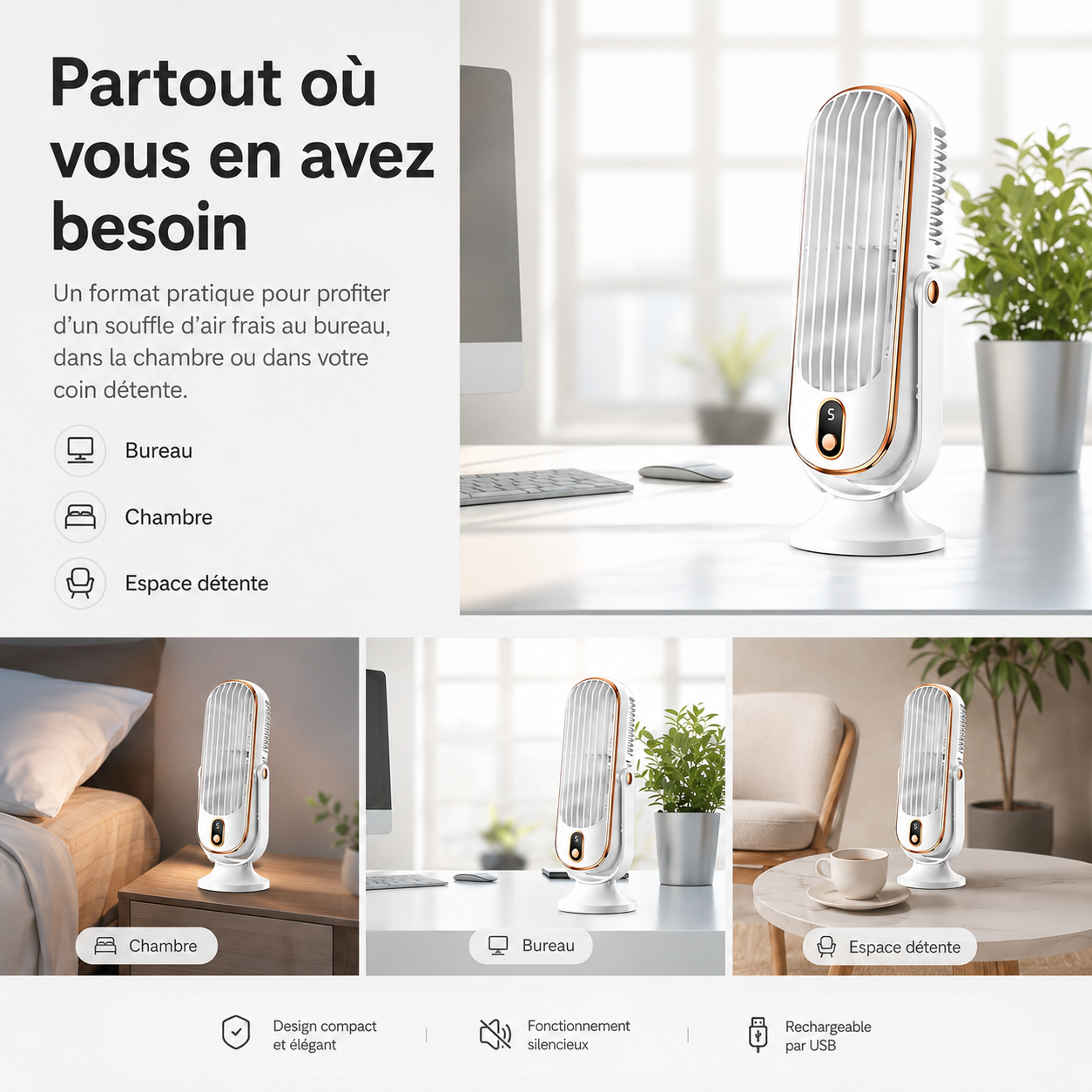 AeroLux Elite Koelventilator | Dubbele Motor, 720° Rotatie, Oplaadbaar via USB & Ultra Stil voor Ultiem Comfort Overal