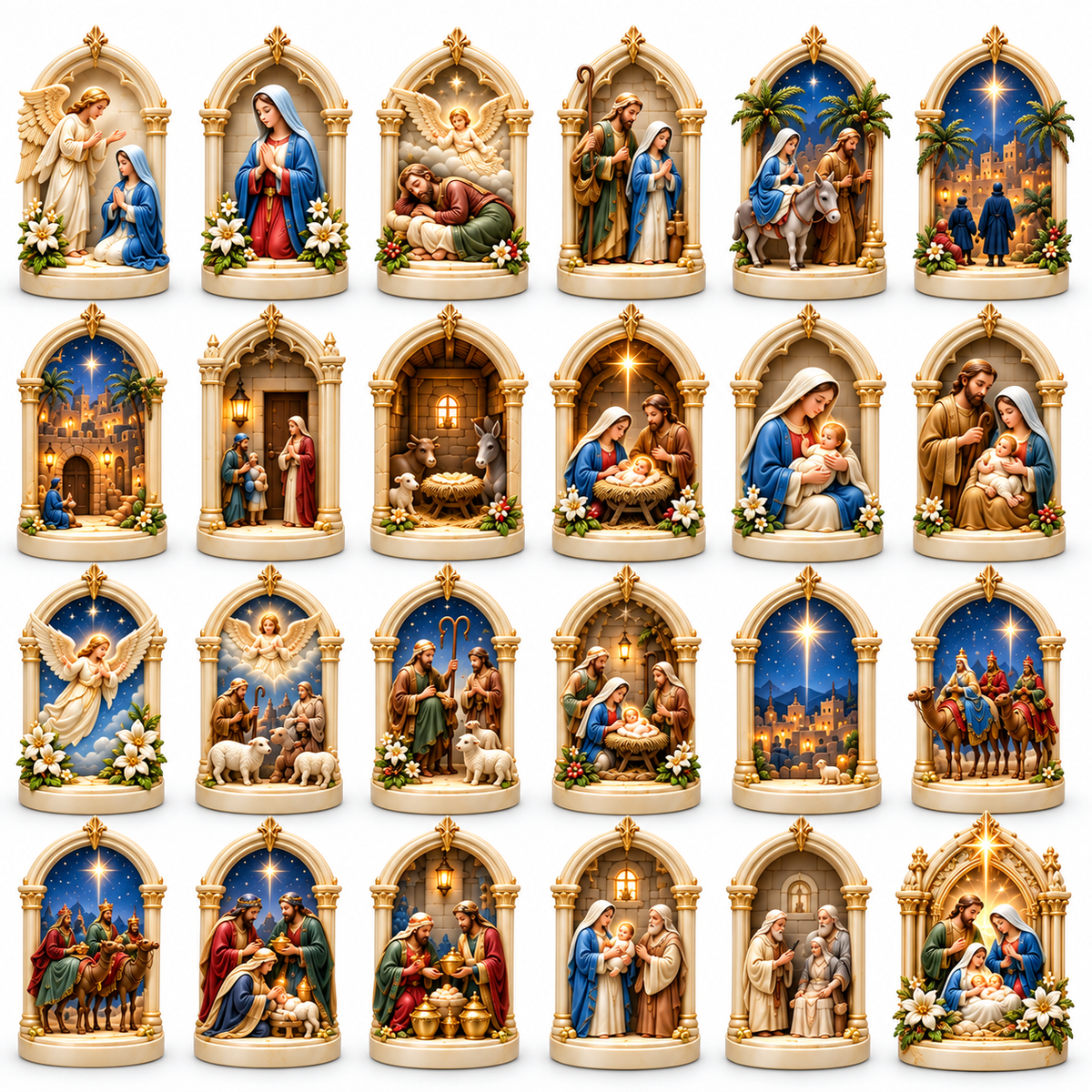 Kerststal Adventskalender 2026 – 24 Kerststal Miniaturen met Christelijke Kerstfiguren
