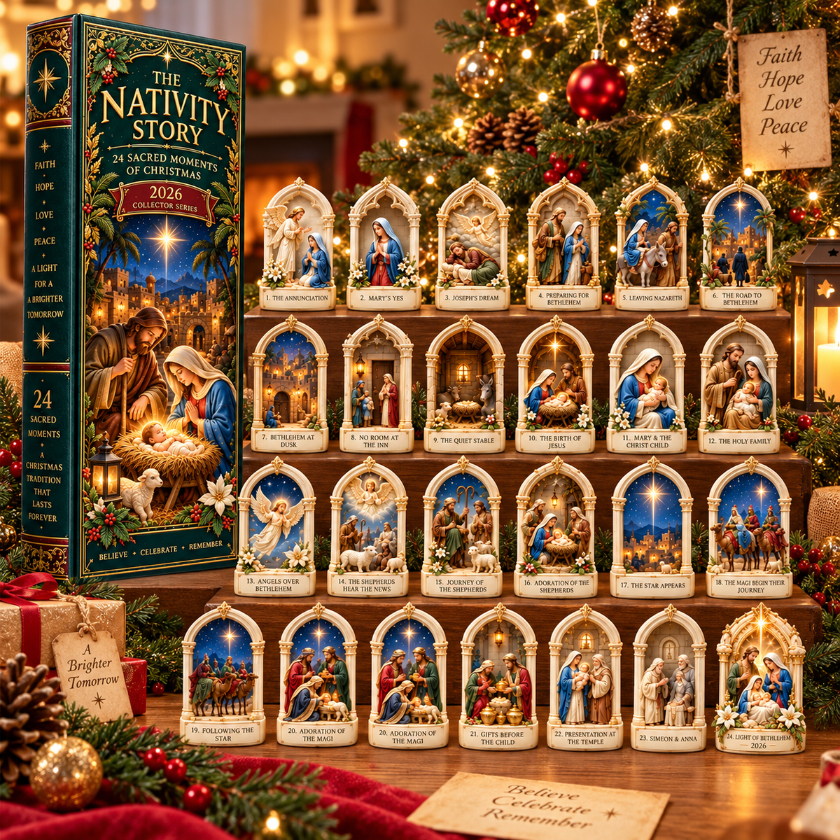 Kerststal Adventskalender 2026 – 24 Kerststal Miniaturen met Christelijke Kerstfiguren