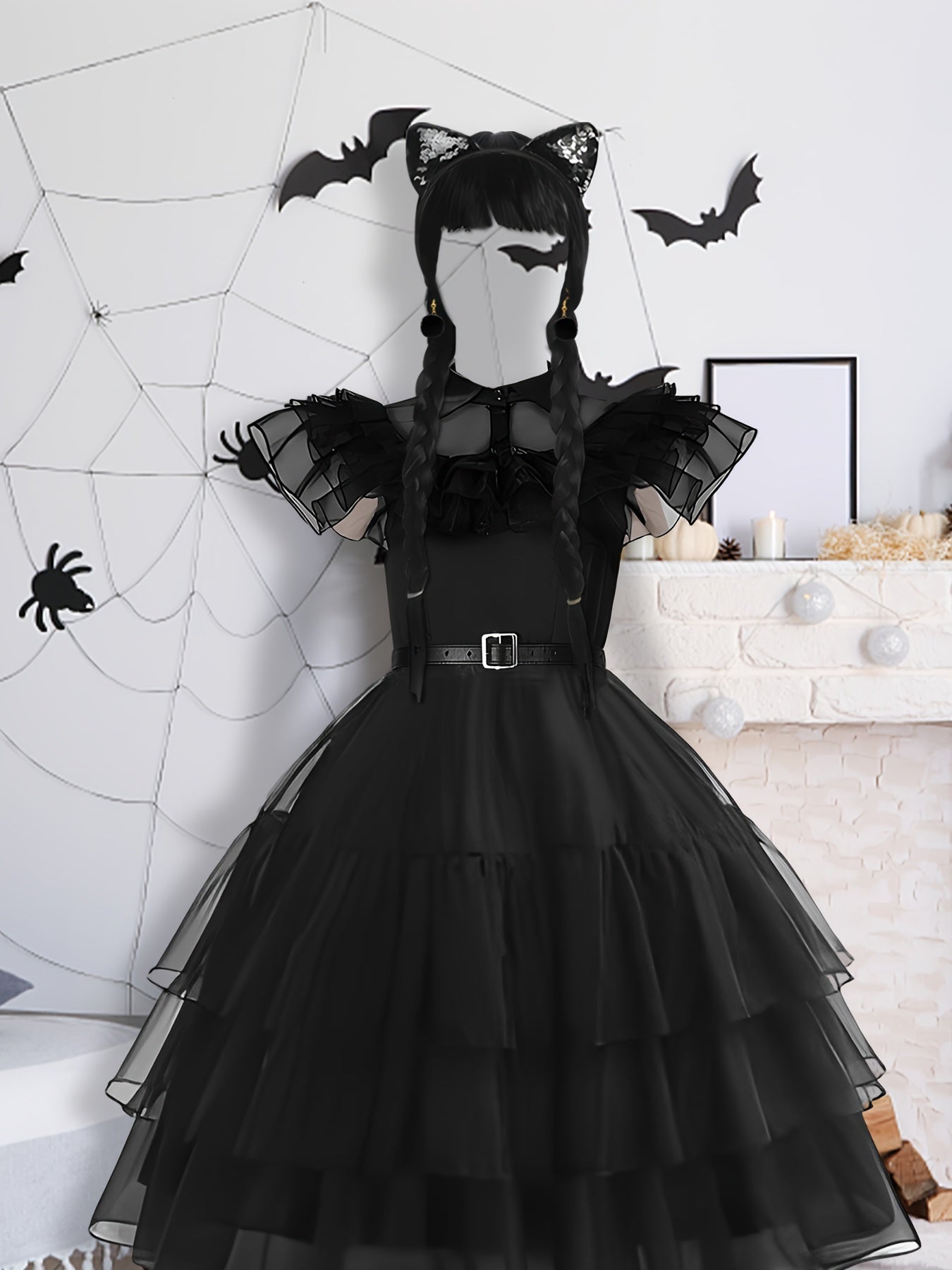 Dames Gothic Gelaagde Halloween Kostuum Jurk Set | Rimpel Midi