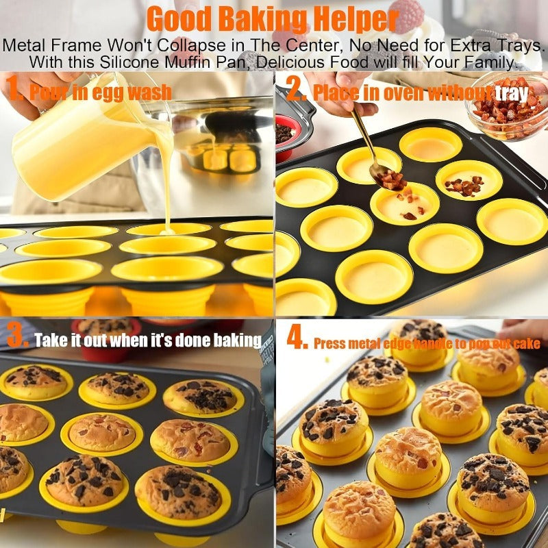 Siliconen Muffinvorm met Stevig Metalen Frame – Flexibele Bakvorm voor Muffins en Cupcakes