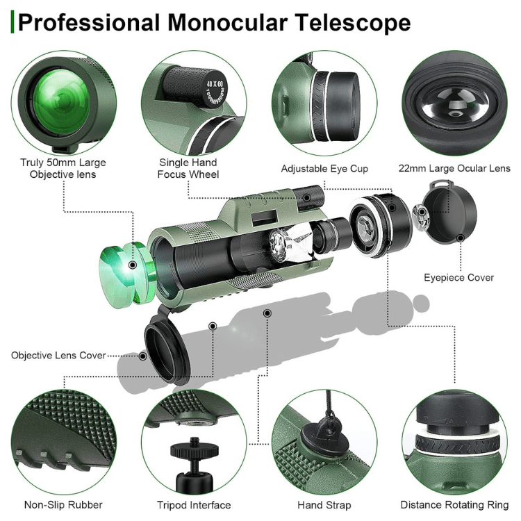 BowLift | Compacter Ultra-Zoom Monoculair | HD-Objectief, lichtgewicht & perfect voor wandelen, vogelspotten en sportevenementen
