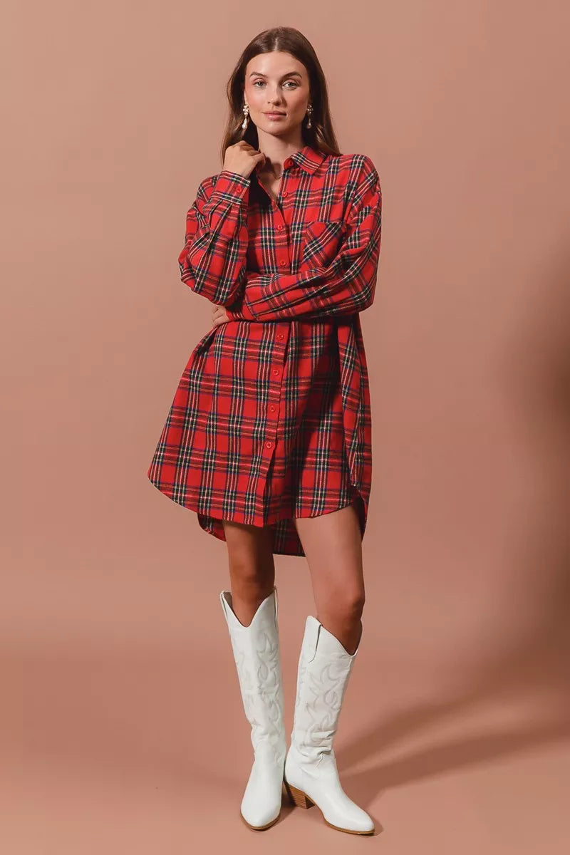 Rode Kerst Ruitpatroon Button-Up Oversized Hemdblusenkleed
