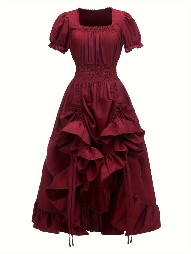 Dames Vintage Puff Sleeve Halloween Kostuum Jurk | Rimpel Maxi