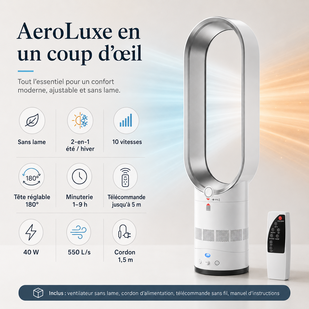 AeroLuxe Torenunit Zonder Bladen Voor Comfort Het Hele Jaar Door