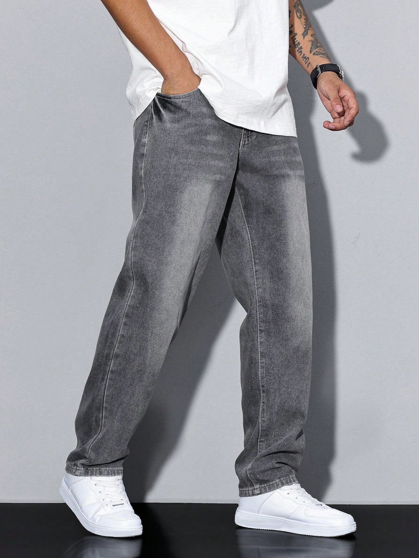 Jeans Effen Kleur Casual Heren Losse Pasvorm Comfort