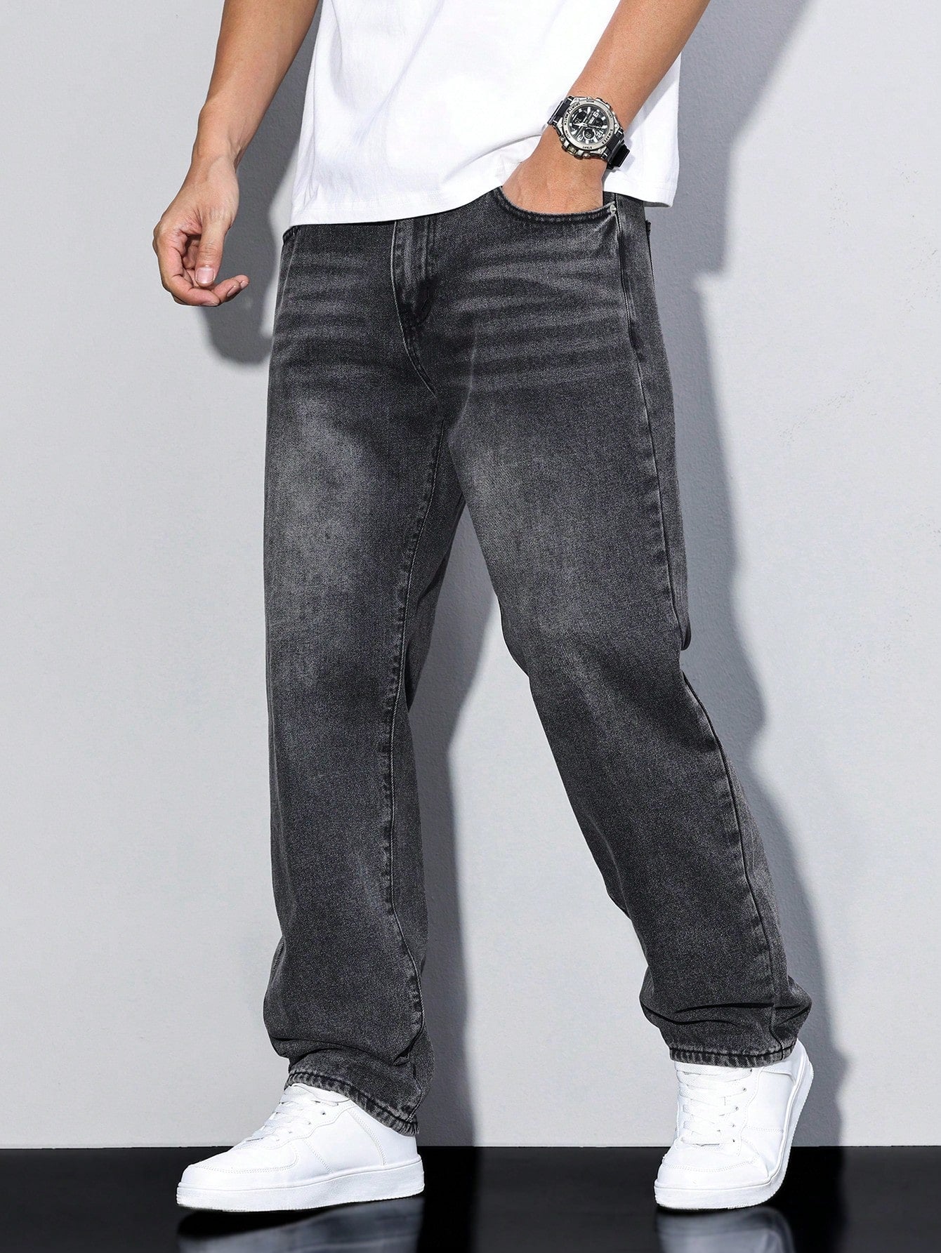 Jeans Effen Kleur Casual Heren Losse Pasvorm Comfort