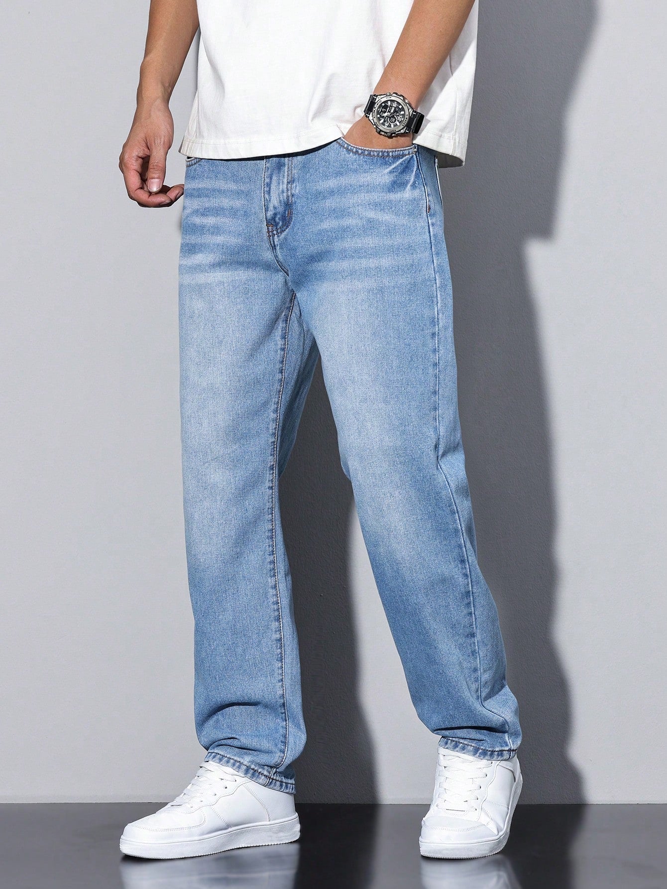 Jeans Effen Kleur Casual Heren Losse Pasvorm Comfort