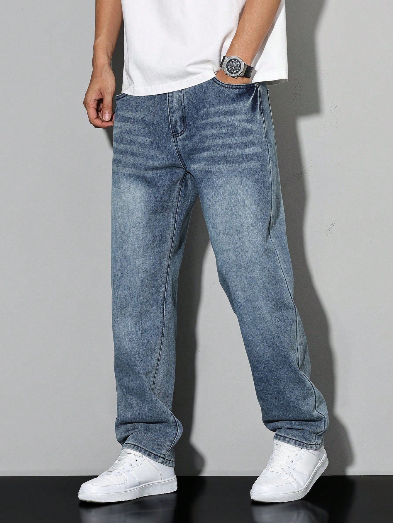 Jeans Effen Kleur Casual Heren Losse Pasvorm Comfort