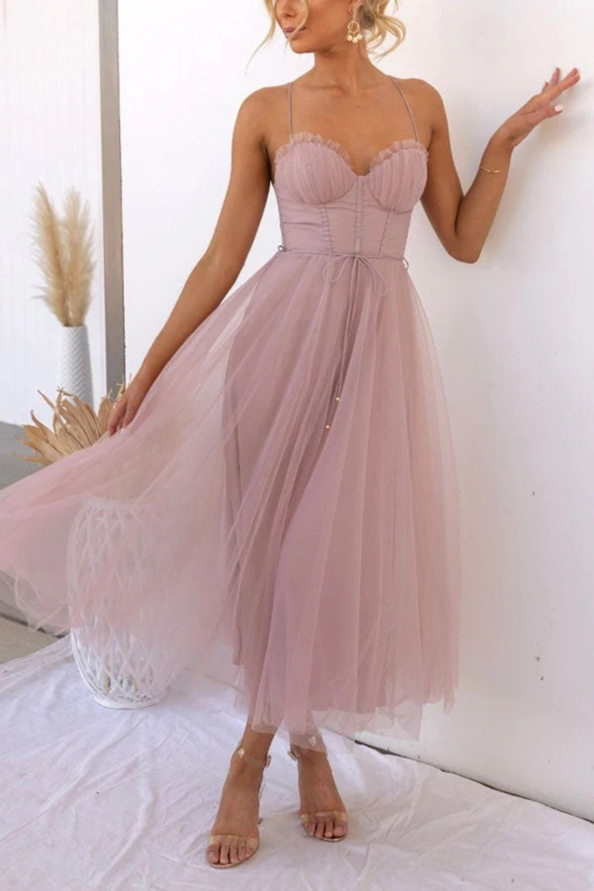 Dames elegant vloeiend jurk voor bruiloftsgasten | Midi