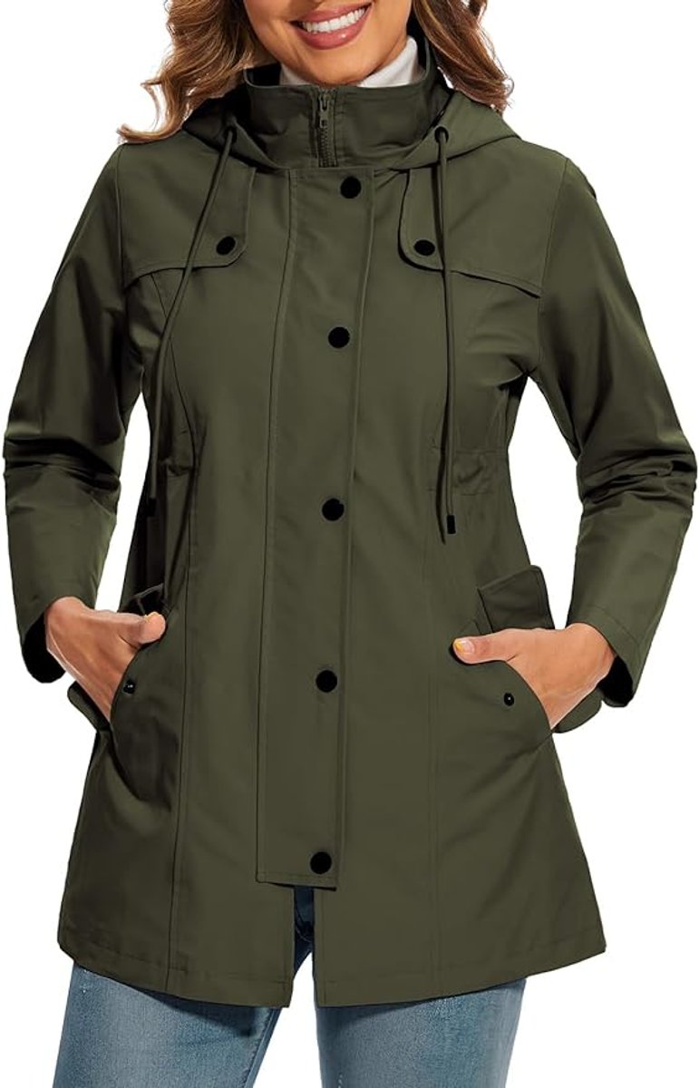 Dames Regenjas met Capuchon – Waterdicht met Geruite Fleecevoering