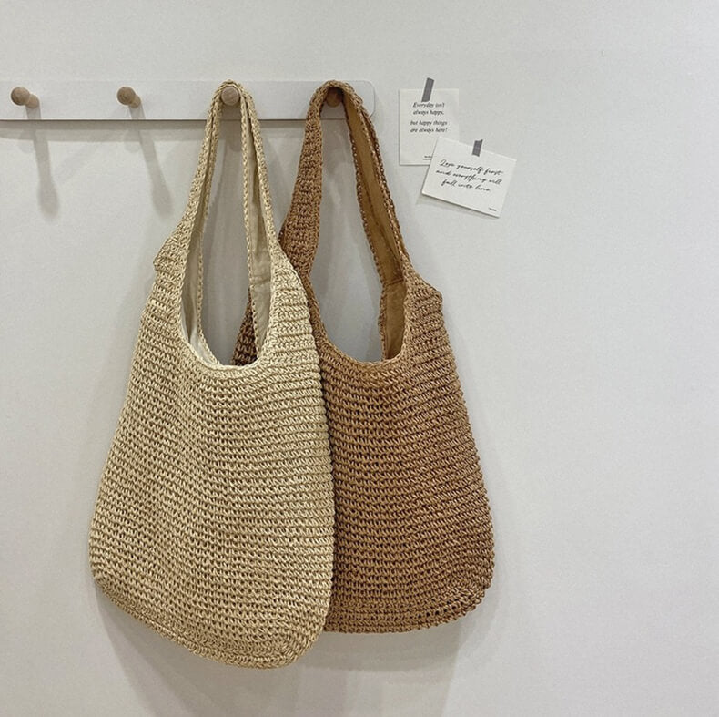 Vrouwen Stro Tote Bag Beige One Size Bohemian Strandtas