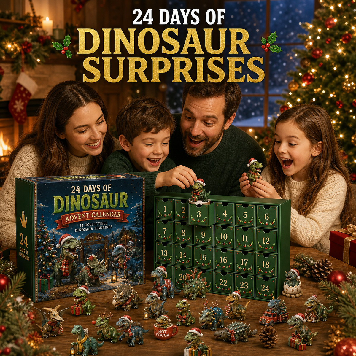 24 Dagen van Dinosaur Kerst Adventskalender – 24 Verzamelfiguren van Dino's & Feestelijke Verrassingen