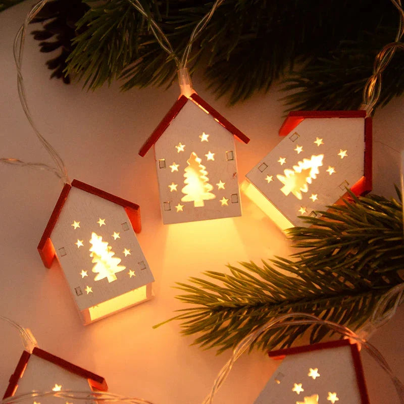 Houten Kersthuisjes met LED Kerstverlichting – Decoratieve Kerstdecoratie