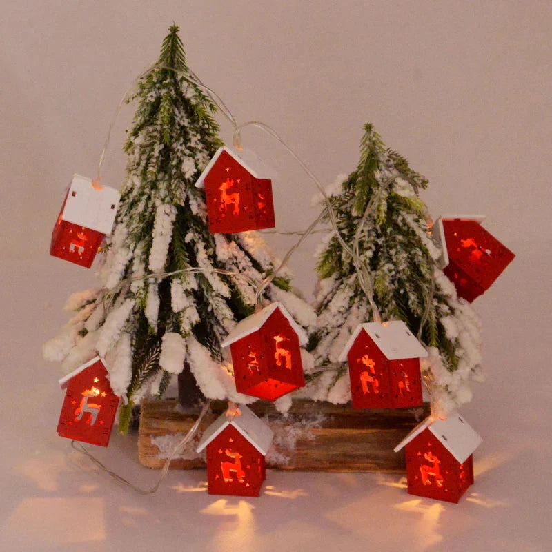 Houten Kersthuisjes met LED Kerstverlichting – Decoratieve Kerstdecoratie