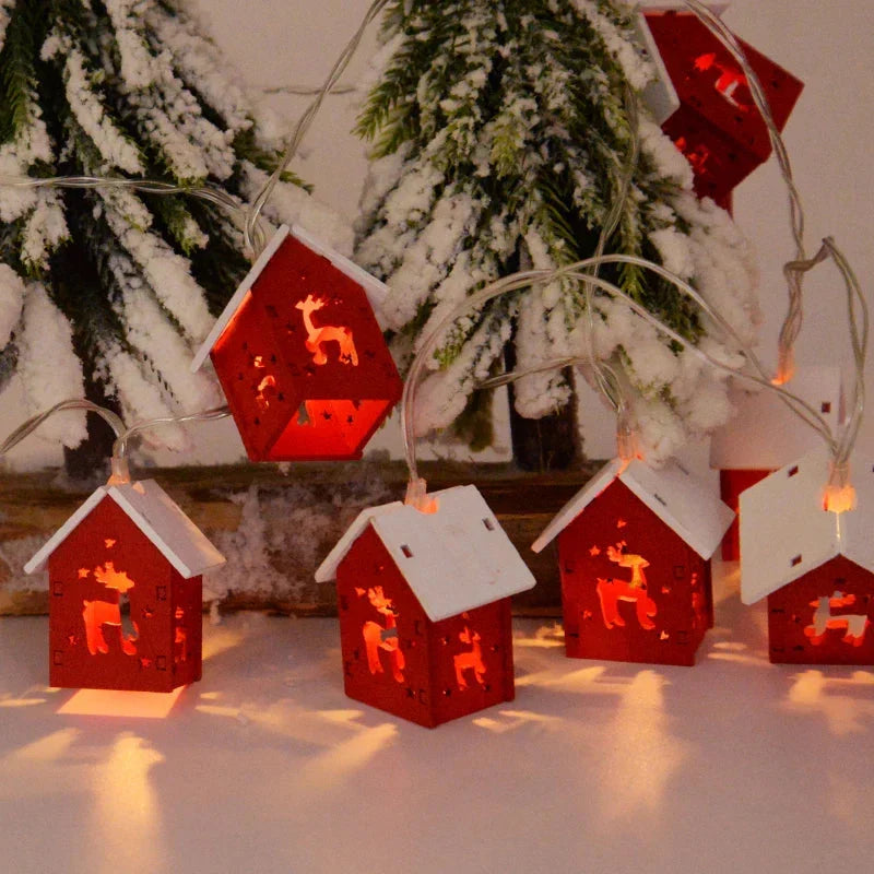 Houten Kersthuisjes met LED Kerstverlichting – Decoratieve Kerstdecoratie