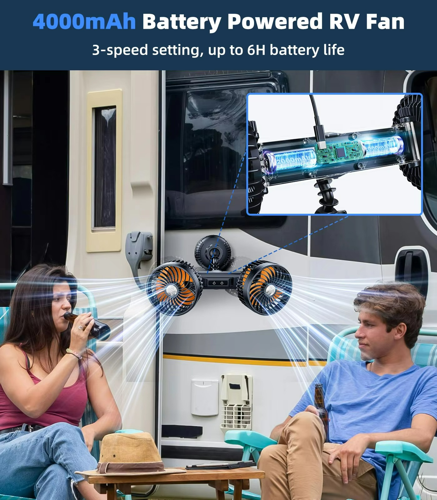 AeroBreeze Auto Ventilator | Draadloze ventilator met 4000 mAh accu en 3 windsnelheden