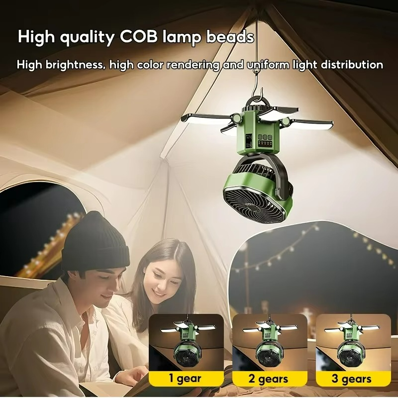 VenturoX Camping Ventilator | Draagbare ventilator met 4 snelheden en LED-verlichting