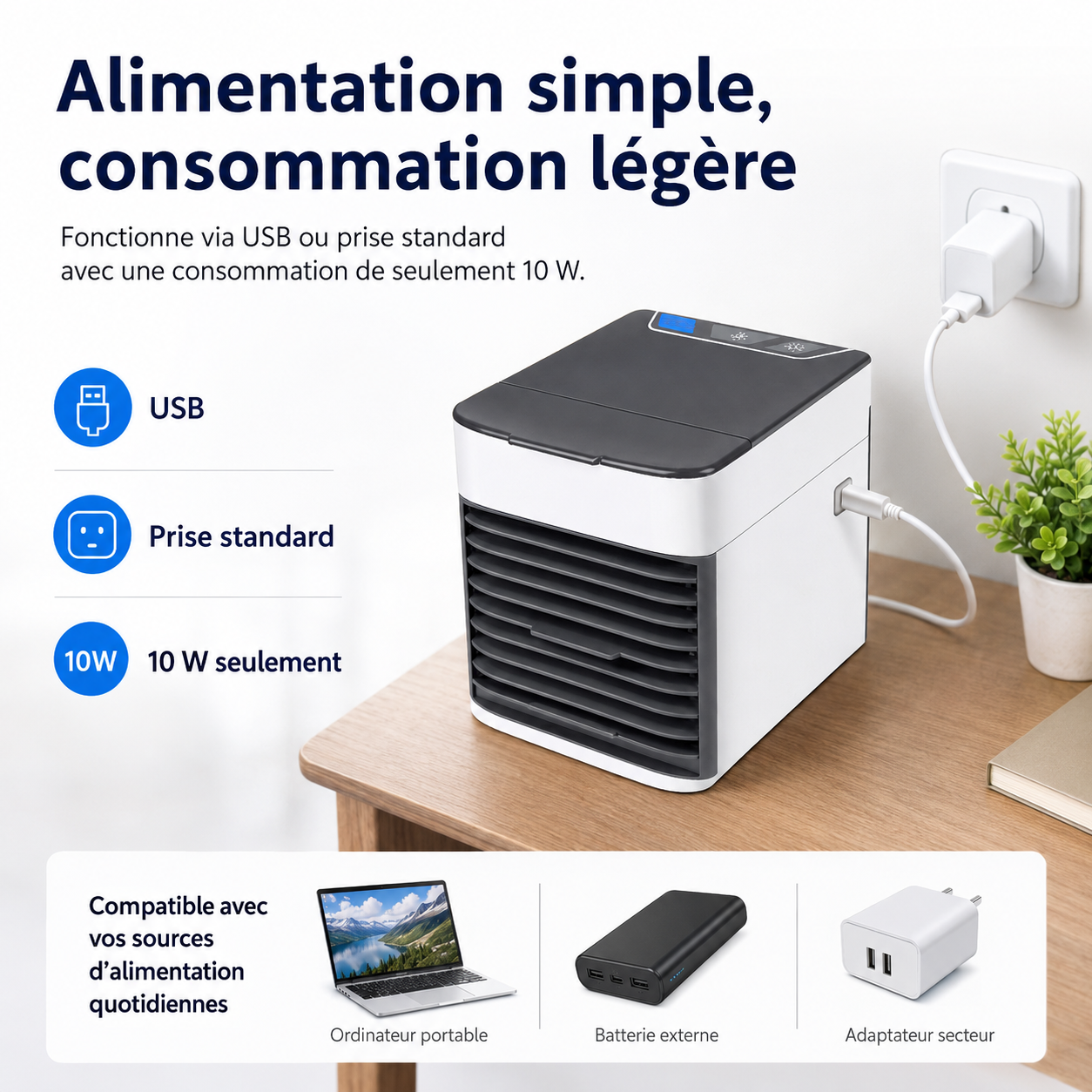 3-in-1 Luchtkoeler met ventilator, luchtbevochtiger en luchtreiniger – Draagbaar, stil en met LED-nachtlampje