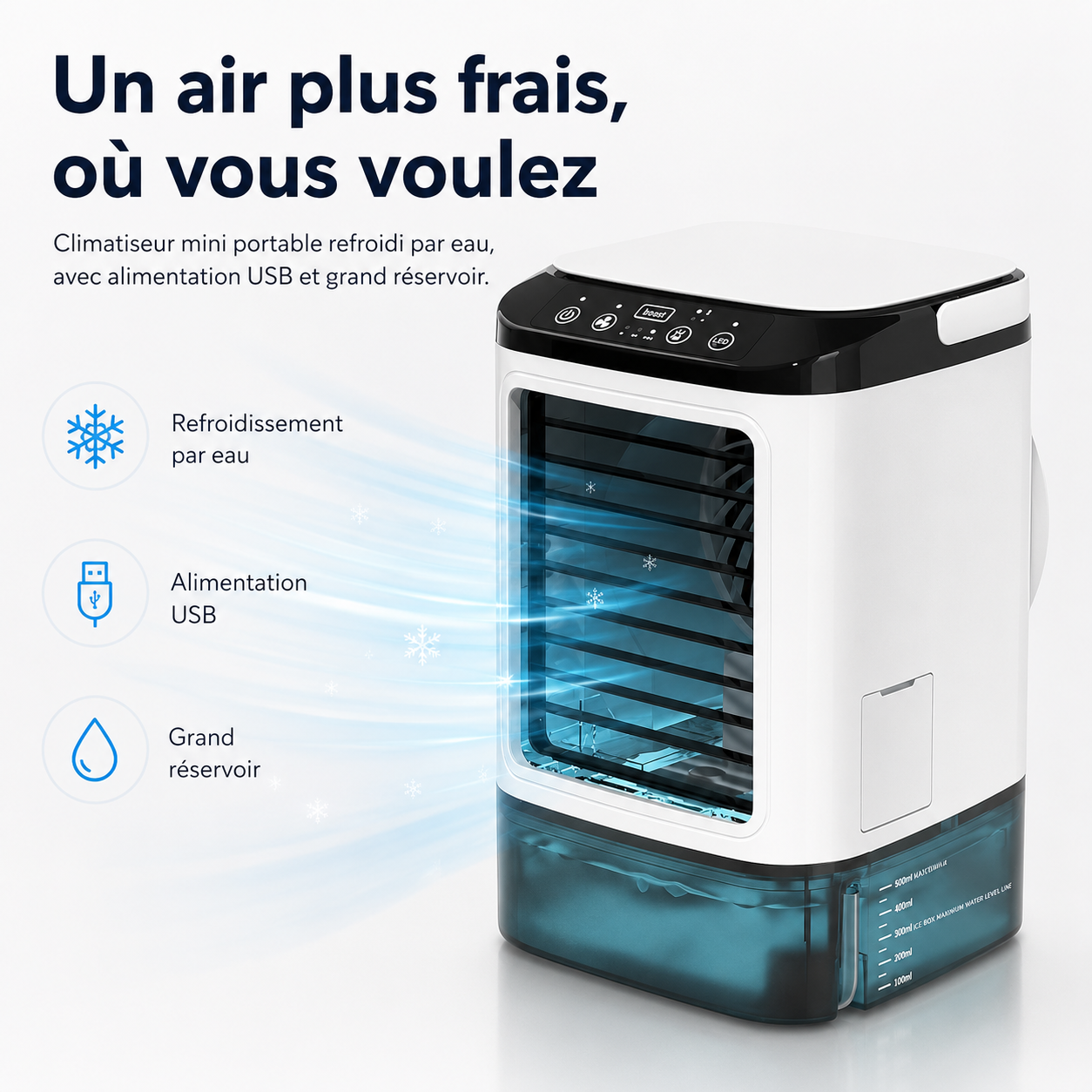 Mini Portable Airconditioner Koel met Water – USB Voeding met Groot Reservoir
