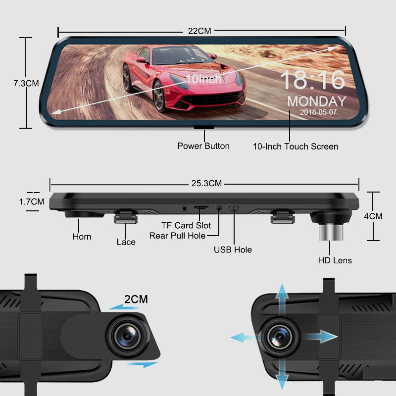 LuxAuto Elite 10" HD Touchscreen Recorder | Multifunctionele auto recorder met geavanceerde functies