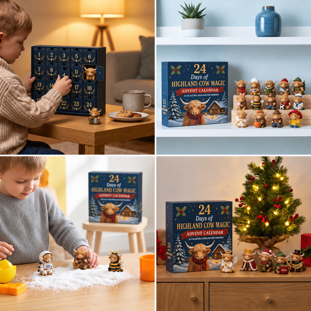 24-Dagen Adventskalender met Highland Runderen als verzamelbare mini-figuren