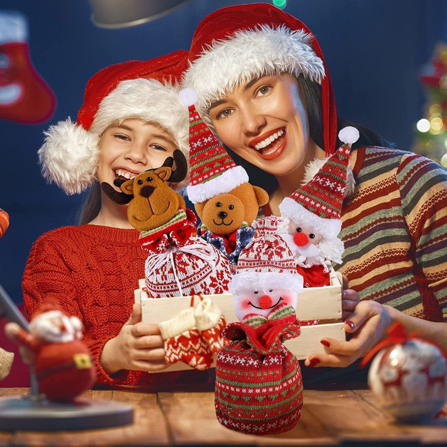 KnitJoy Kerstcadeauzak met Pop – Herbruikbare Brei-cadeauzak voor Kinderen