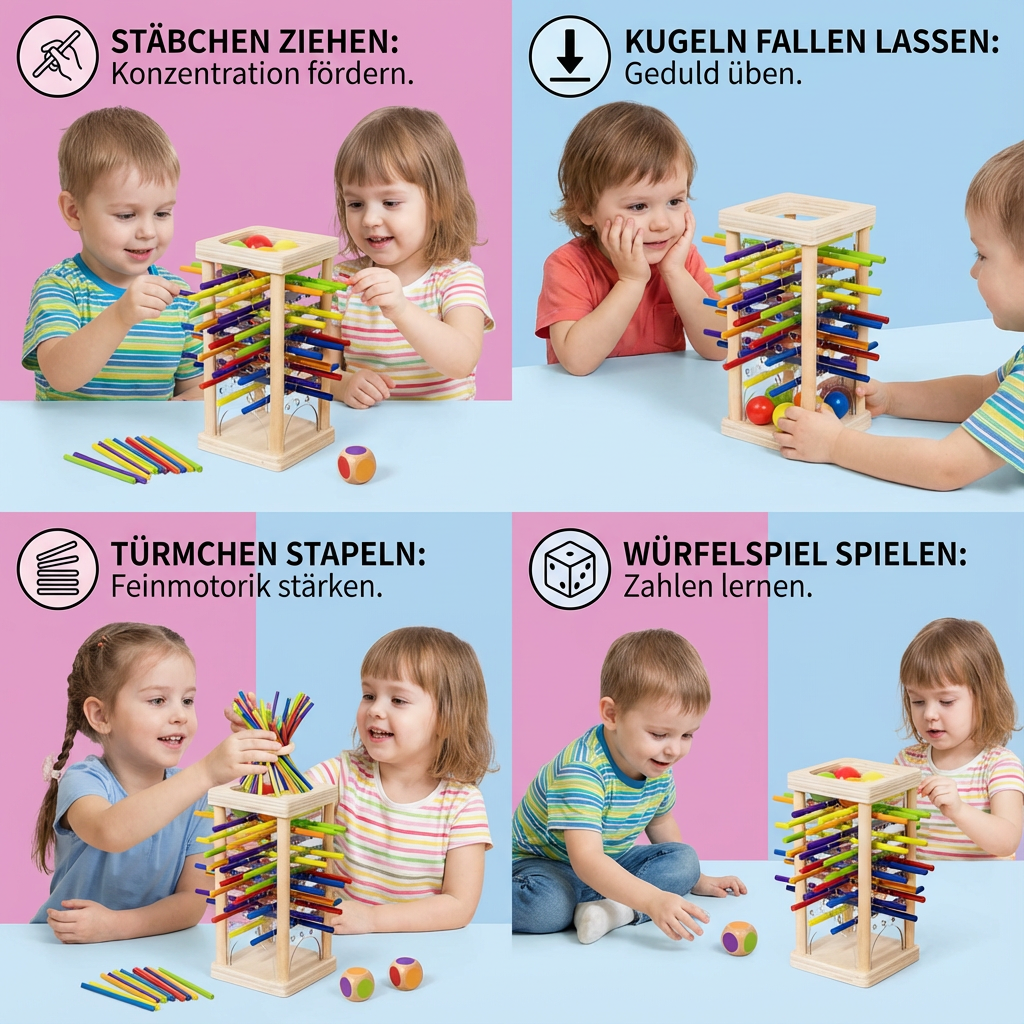 Pedagogisch 3in1 Houten Bal en Stokjes Behendigheidsspel