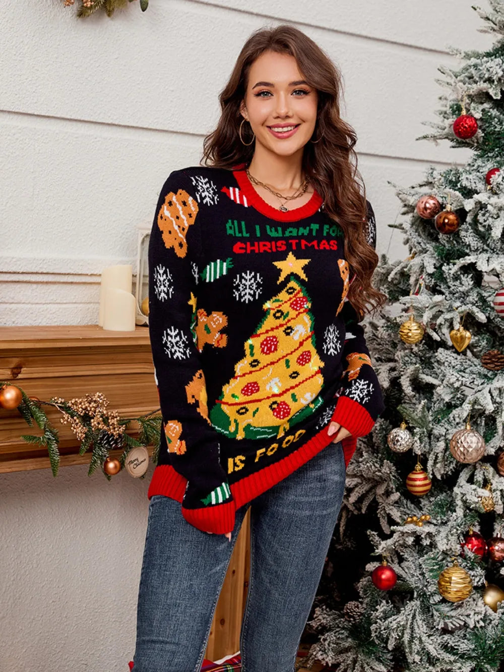 Kerstmaaltijd Grafiek Trui – Pizza Boom & Feestelijke lekkernijen Trui