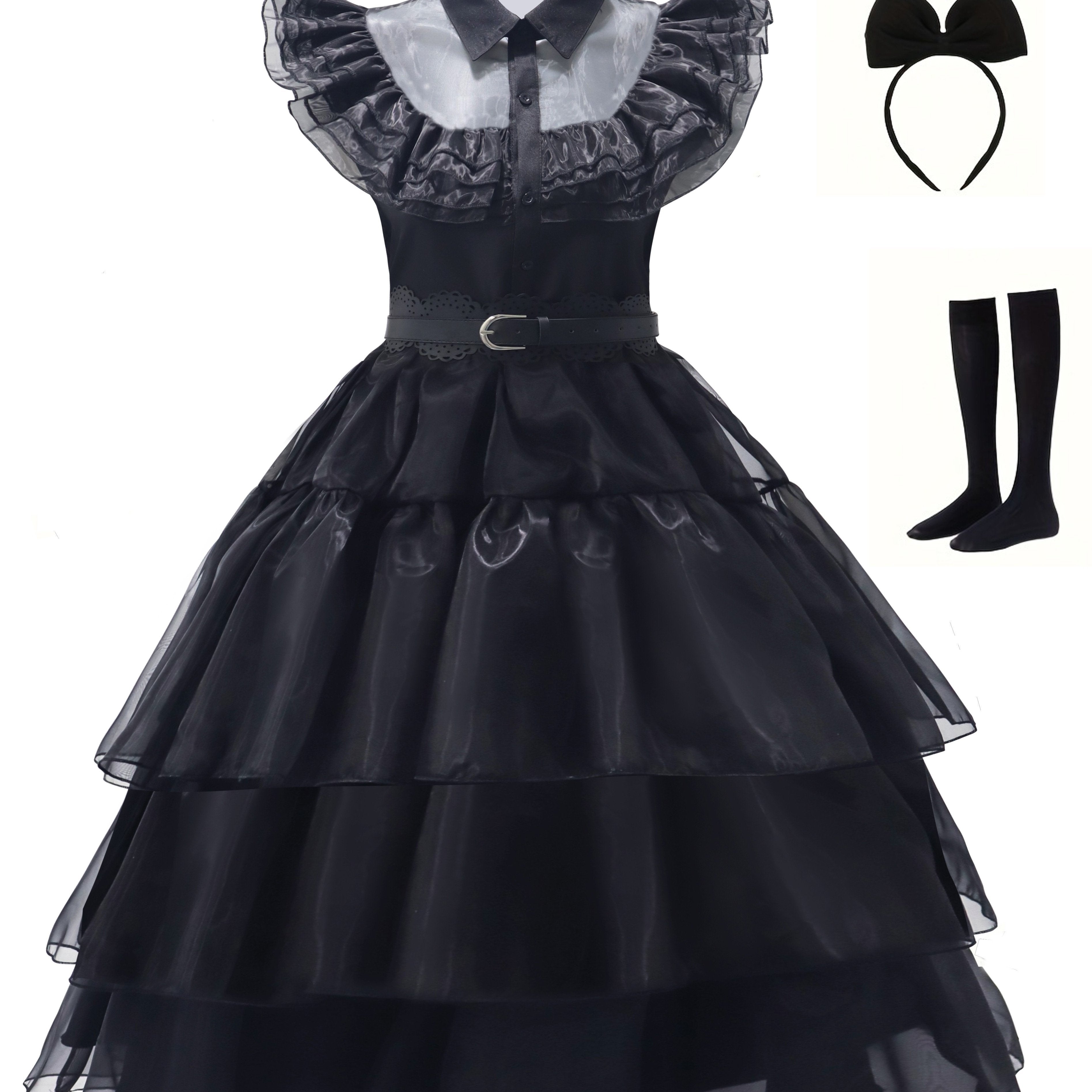 Dames Gothic Ruffle Halloween Film Kostuum Jurk | Gelaagde Midi Set