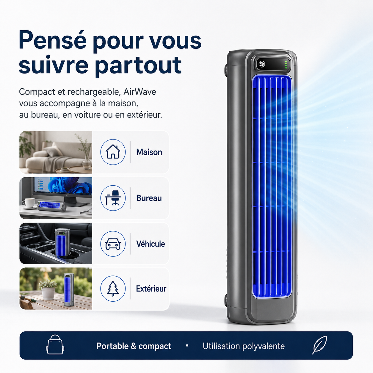 AirWave – Draagbare Oplaadbare Airconditioner met 12 Uur Accuduur