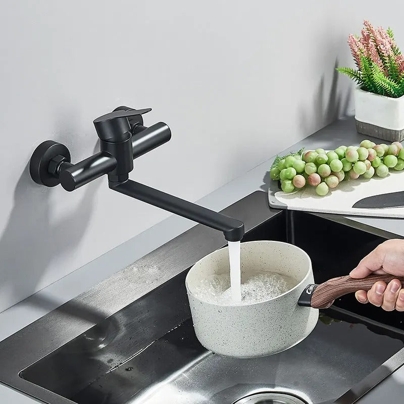 FlexiTap – Wandgemonteerde 360° draaibare kraan met dubbele grepen voor het regelen van warm en koud water