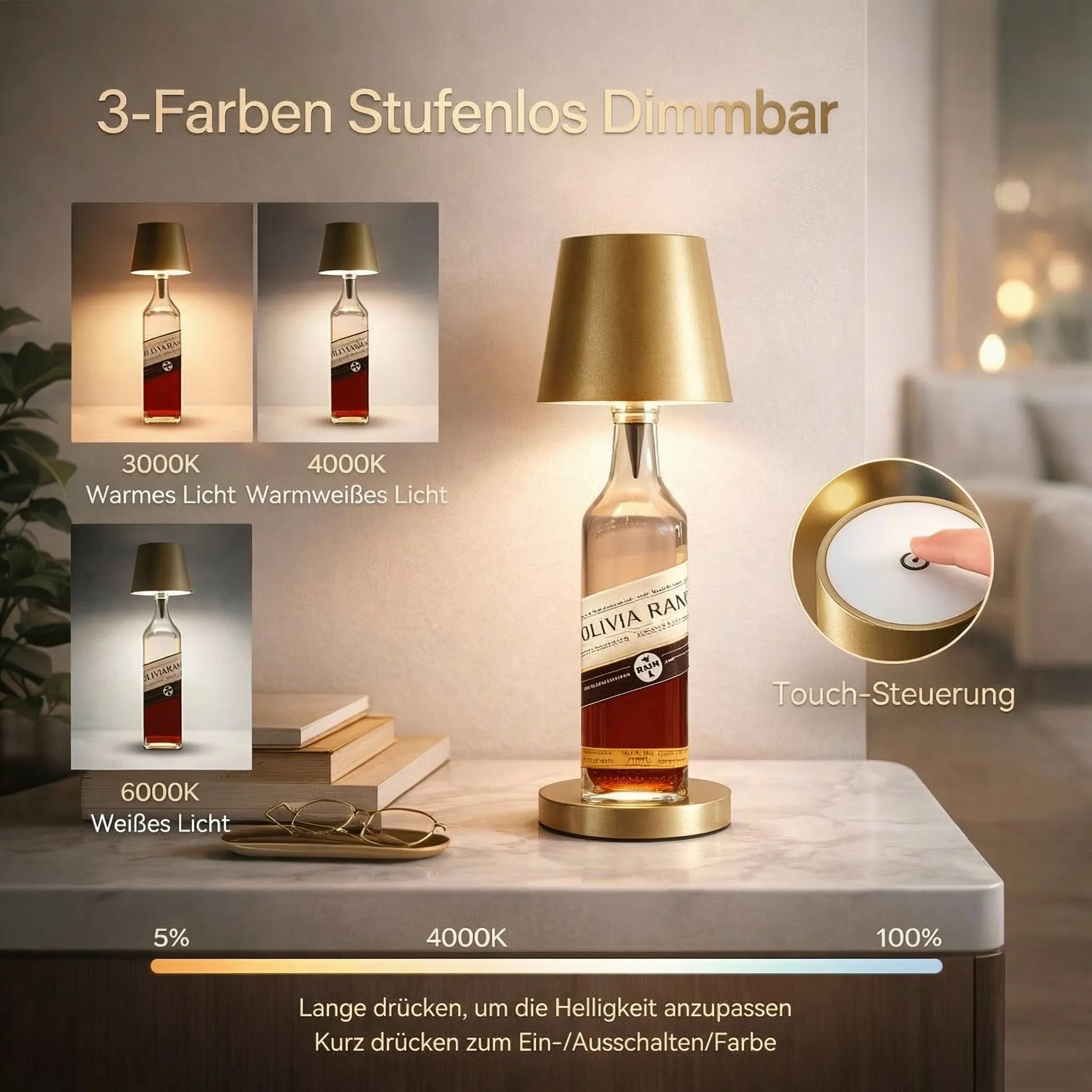 Flaschenlicht | Fles als Tafellamp | Accu Tafellamp | Flesstop | LumiFles