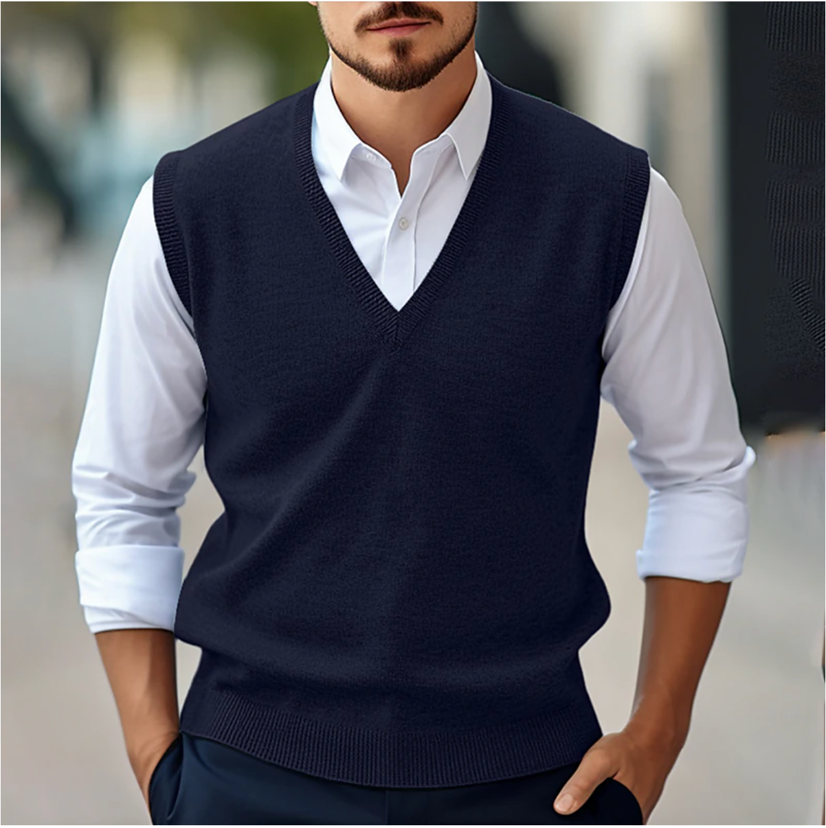 Heren Mouwloze Vest KnitVibe – Zachte Textuur, V-hals en Comfort