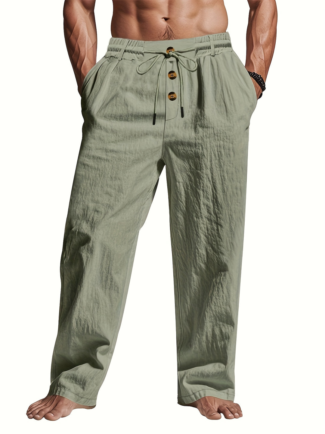 Heren Linnenbroek BreezeFit – Ademend zomercomfort met multi-knop ontwerp