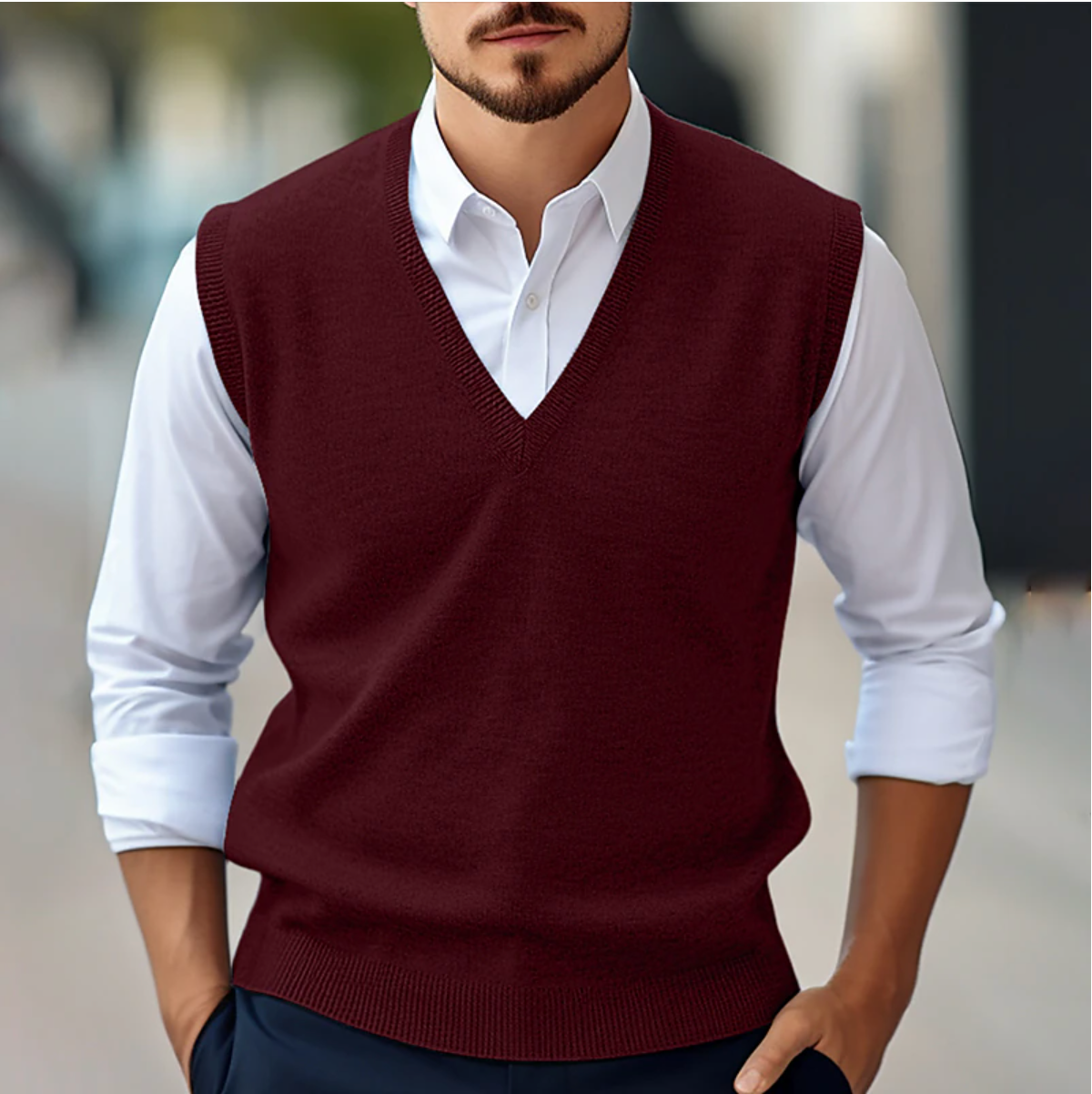 Heren Mouwloze Vest KnitVibe – Zachte Textuur, V-hals en Comfort