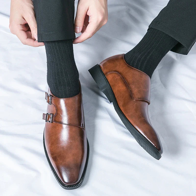 Heren Elegante Leren Monkstrap Schoenen met Gevoerde Binnenzool