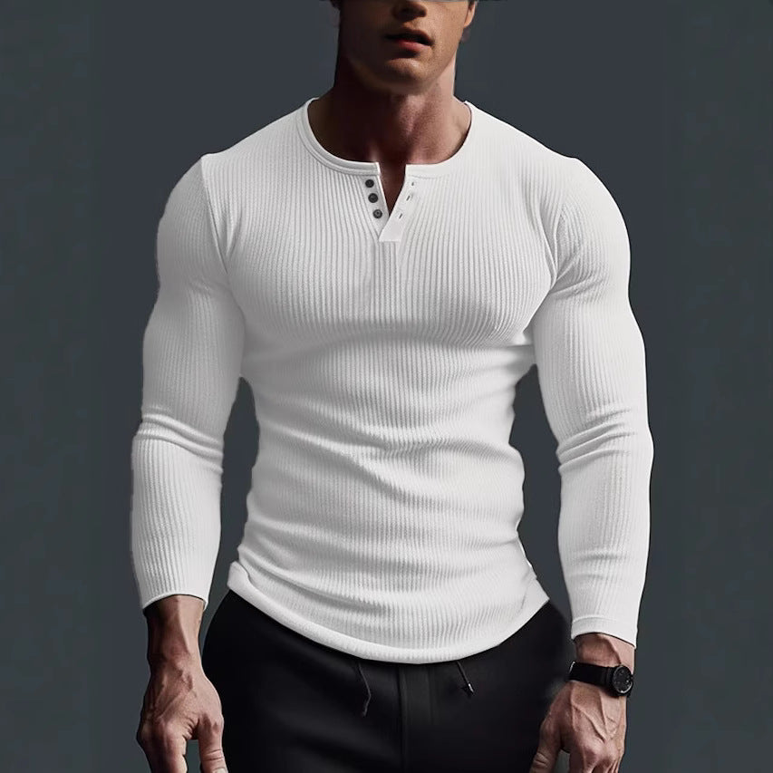 Gebreid Henley Heren Shirt – Comfortabele Stretchshirt met Halve Knopfleiste