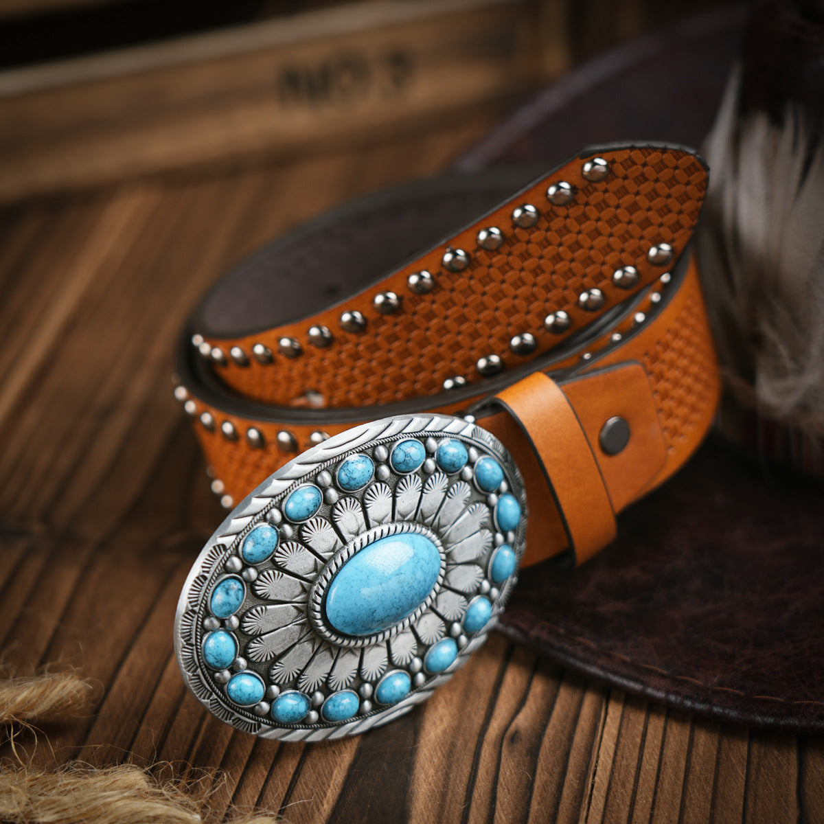 Herenriem in Westernstijl – Vegan leren riem met robuuste metalen gesp
