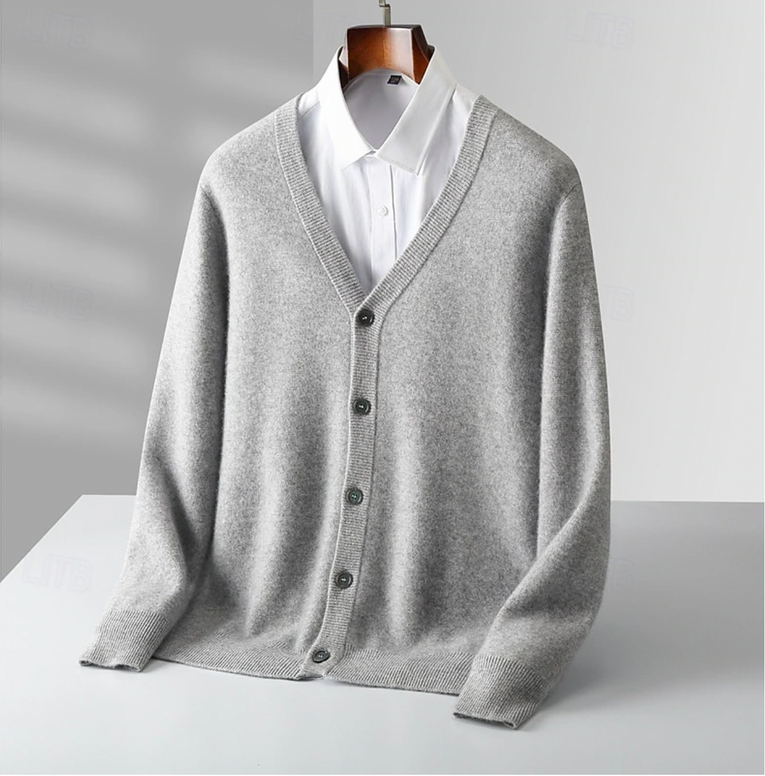 Heren Klassieke Knop-Cardigan met V-hals en normale pasvorm