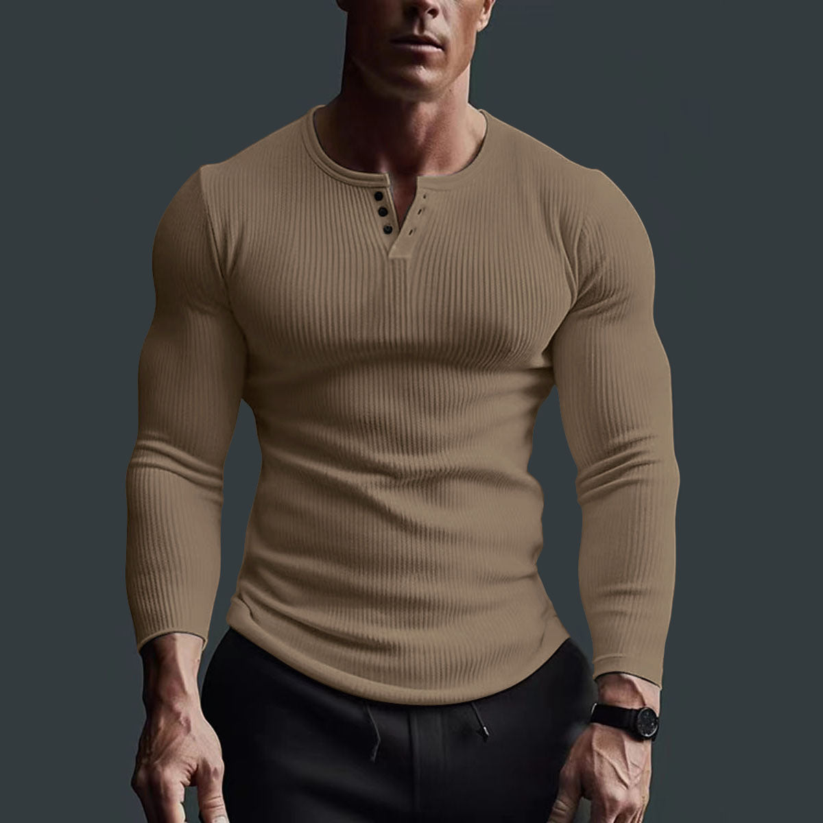 Gebreid Henley Heren Shirt – Comfortabele Stretchshirt met Halve Knopfleiste